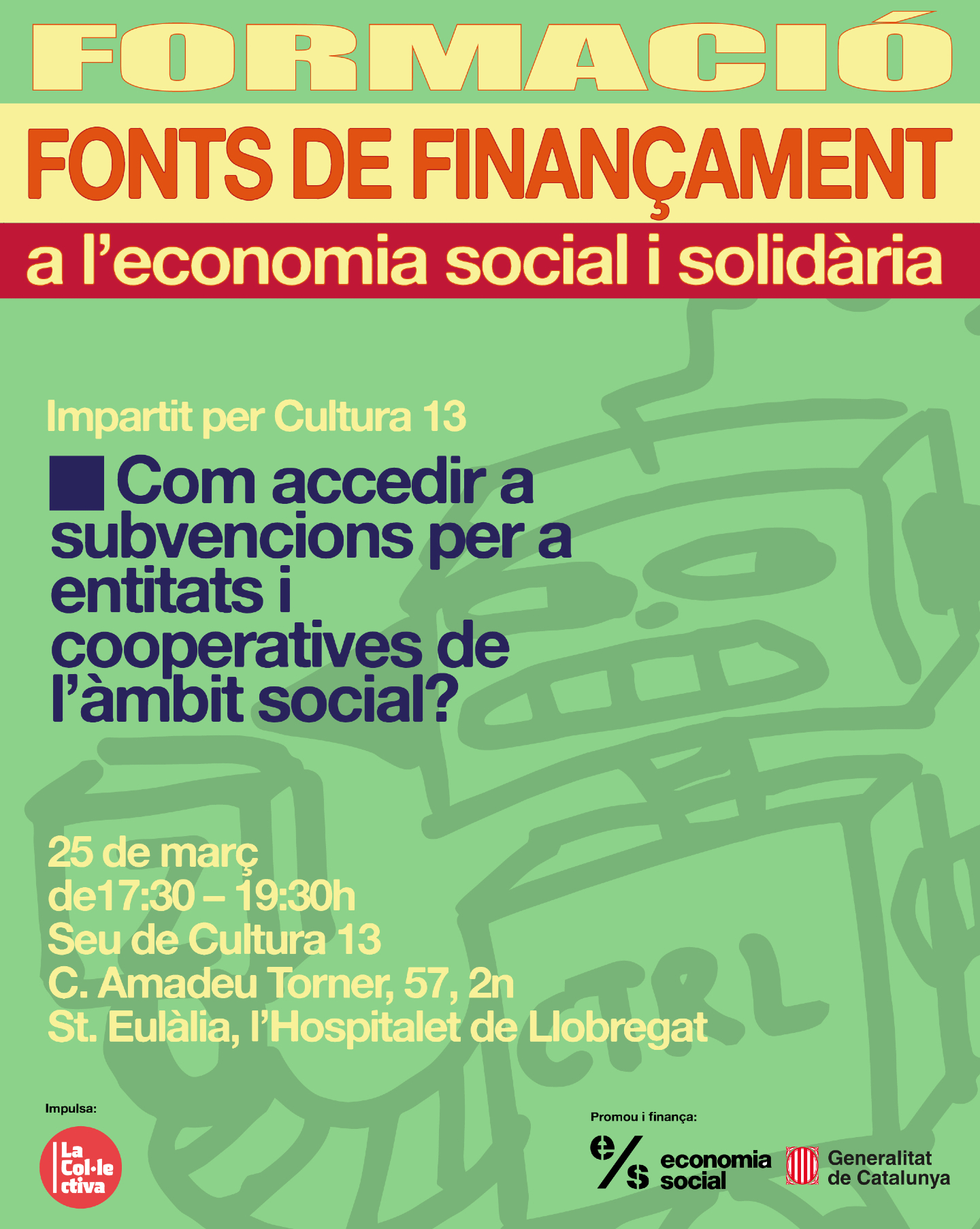 Tens un projecte social o formes part d’una entitat? 👀
Des de Cultura Tretze oferim aquesta formació per conèixer les principals fonts de finançament dins l’economia social i solidària . Aquesta formació és per a tu: aprendrem com accedir a subvencions i entendre millor les oportunitats de finançament 💸✨
Aprèn, connecta i fes créixer el teu projecte 💛🌍
T’hi esperem!